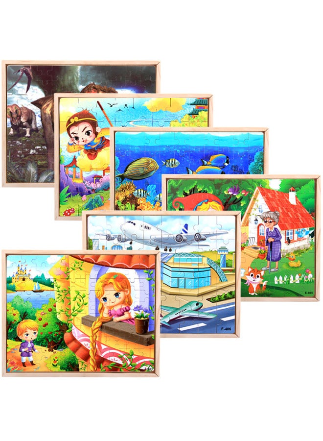 Wooden Cartoon 4 In 1 Wooden Boxed Puzzle Early Education Puzzle Children's Cartoon Characters Puzzle Toys Outlet-Color:Princess Money - Image 4